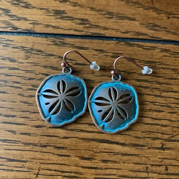 Boho Antique Look Sand Dollar Earrings - Picture 2 of 2